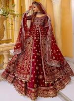 Velvet Red Bridal Wear Embroidery Work Lehenga Suit